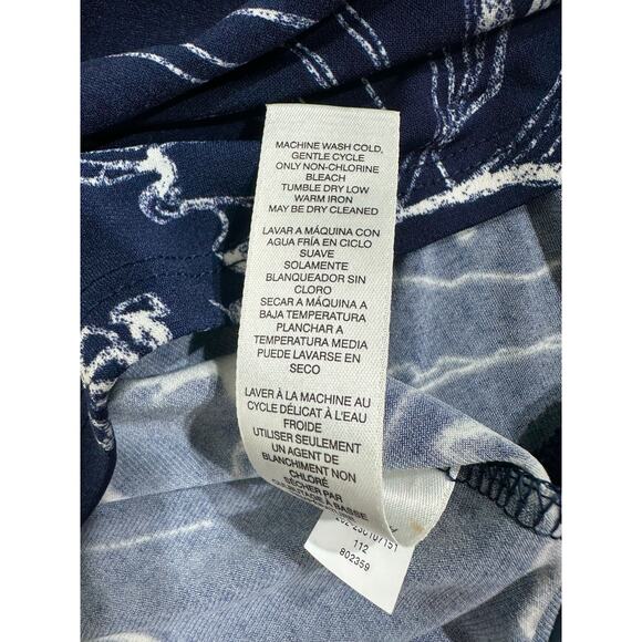 Chicos Blouse Top Size 3 or XL Navy Blue White Floral Side Ties Boxy Stretchy - Picture 5 of 8